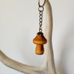 Handmade Naturally Dyed Wood Mushroom Keychain